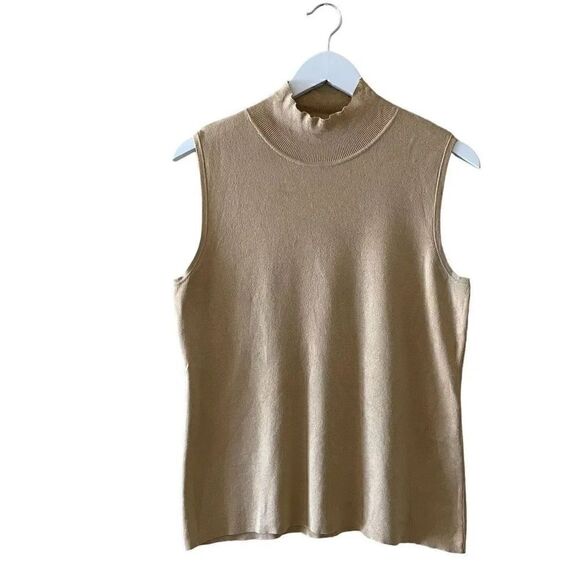 Chico’s  Women’s Sleeveless Mock Neck Mustard Knit Silk Blend Tank Top  2 #1070 - Picture 1 of 13